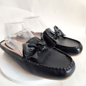 New Masseys Mules 10 Wide Faux Leather Black Square Toe Vegan Flats Slip On Bow